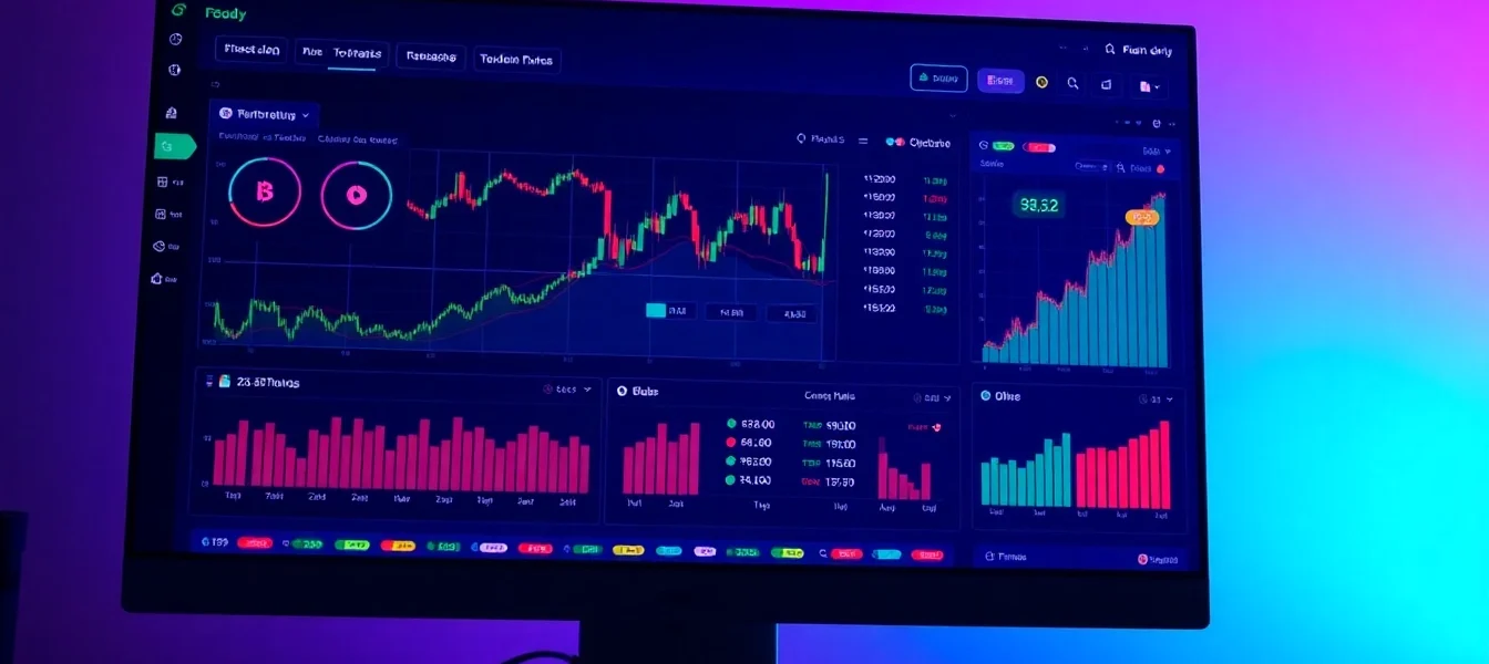 Illustration of the aicoin官网 platform with dynamic crypto charts and real-time data analysis on a modern device for investment monitoring.