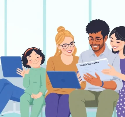 Compare health insurance options on a tablet in a bright, welcoming office.