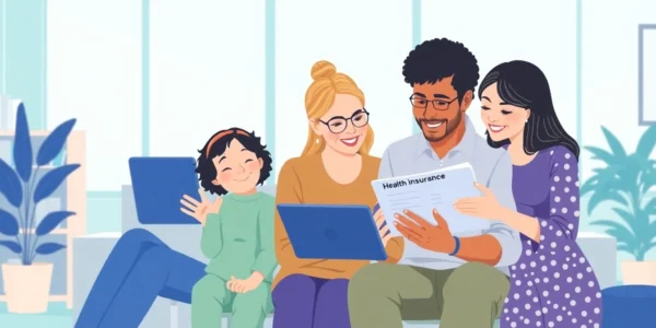 Compare health insurance options on a tablet in a bright, welcoming office.