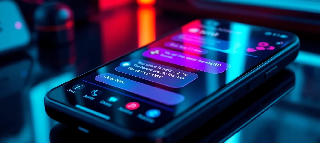 Engaging nsfw ai chat conversation displayed on a smartphone, showcasing unfiltered digital intimacy in a modern setting.
