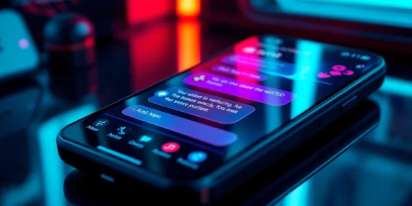 Engaging nsfw ai chat conversation displayed on a smartphone, showcasing unfiltered digital intimacy in a modern setting.